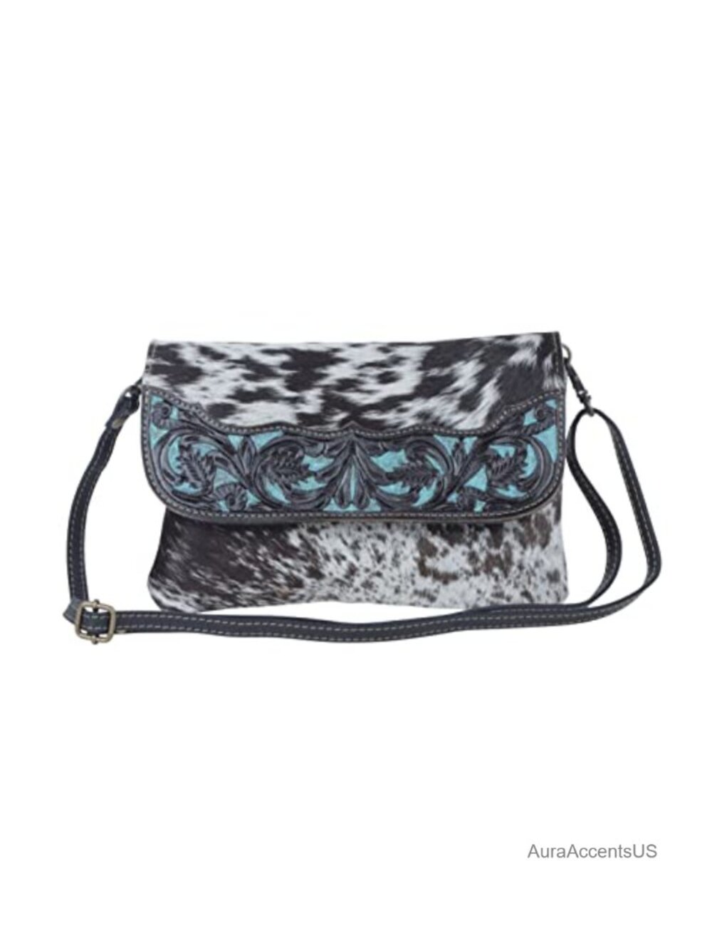 Myra Bag Leather Crossbody Hand-Tooled Satchel Adjustable Strap